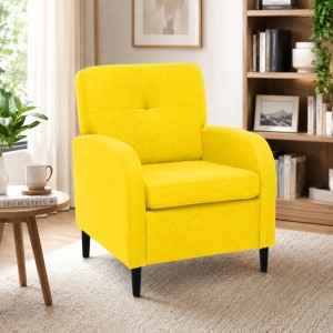 Vista ambientata Poltrona in Tessuto colore Giallo Senape imbottita con braccioli modello River Totò Piccinni