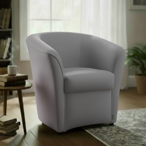 Vista ambientata Poltrona Poltroncina a POZZETTO Ecopelle, artigianale Made in Italy Grigio Totò Piccinni