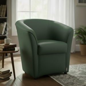 vista ambientata Poltrona Poltroncina a POZZETTO Ecopelle, artigianale Made in Italy Verde Scuro Totò Piccinni