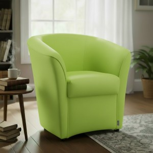 vista ambientata Poltrona Poltroncina a POZZETTO Ecopelle, artigianale Made in Italy Verde Totò Piccinni