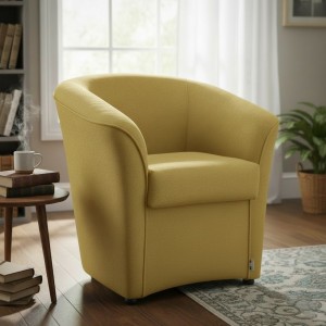 Vista ambientata poltrona design moderno in Tessuto colore Giallo made in italy modello a Pozzetto Totò Piccinni