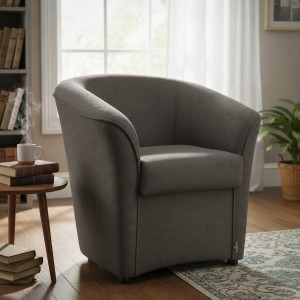 Vista ambientata poltrona design moderno in Tessuto colore Grigio made in italy modello a Pozzetto Totò Piccinni