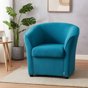 Vista ambientata poltrona design moderno in Tessuto colore Turchese made in italy modello a Pozzetto Totò Piccinni