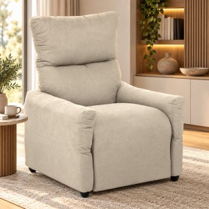Vista ambientata Poltrona Reclinabile in Tessuto colore "beige" con sistema push back modello Pisolo Totò Piccinni