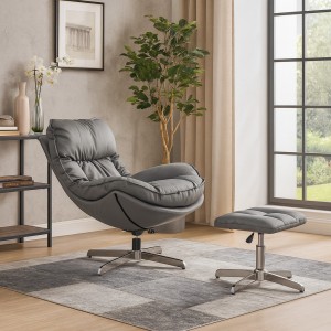 Vista ambientata Set con poltrona e pouf colore Grigio girevole imbottita in similpelle modello Baia Totò Piccinni