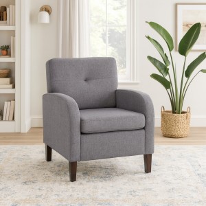 Vista ambientata Poltrona in Tessuto colore Blu Jeans imbottita con braccioli modello River Totò Piccinni