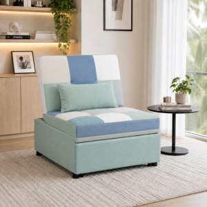 Vista ambientata Poltrona letto in Tessuto colore Patchwork Sky senza braccioli modello Prestodormo Totò Piccinni