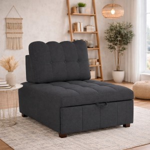 Vista ambientata Poltrona letto in tessuto antracite con cuscino modello Ready totò Piccinni