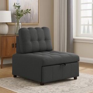 Vista ambientata Poltrona letto in tessuto antracite con cuscino modello Ready totò Piccinni