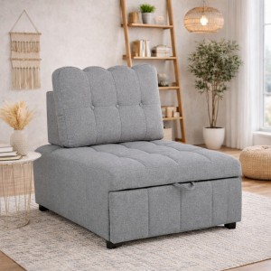 Vista ambientata Poltrona letto in tessuto grigio con cuscino modello Ready totò Piccinni