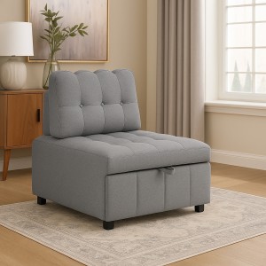 Vista ambientata Poltrona letto in tessuto grigio con cuscino modello Ready totò Piccinni