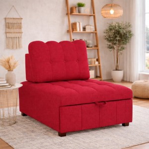 Vista ambientata Poltrona letto in tessuto rosso con cuscino modello Ready totò Piccinni