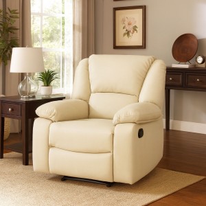 Vista ambientata Poltrona relax reclinabile colore "Nabuk Beige" con poggiapiedi modello Calipso Totò Piccinni