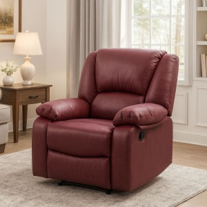 Vista ambientata Poltrona relax reclinabile colore "Nabuk Bordeaux" con poggiapiedi modello Calipso Totò Piccinni