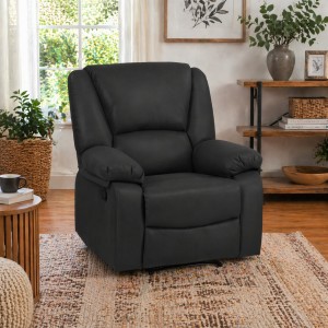 Vista ambientata Poltrona relax reclinabile colore "Nabuk Nero" con poggiapiedi modello Calipso Totò Piccinni