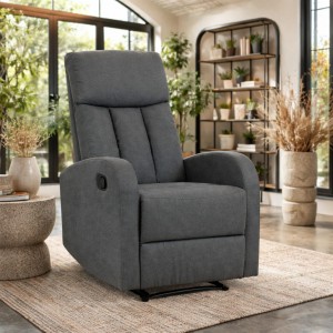 Vista ambientata Poltrona reclinabile manualmente tessuto colore Tessuto Grigio reclinabile manualmente modello Leon Totò Piccinni