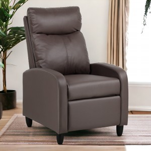 Poltrona Reclinabile Relax manuale Push Back, colore ecopelle marrone ambientata - Modello Madrid Totò Piccinni