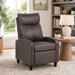 Poltrona Reclinabile Relax manuale Push Back, colore ecopelle marrone ambientata - Modello Madrid Totò Piccinni