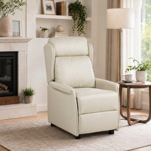 Vista ambientata Poltrona Reclinabile Relax manuale Push Back, colore Ecopelle Panna - Modello Cadice Totò Piccinni