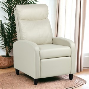 Poltrona Reclinabile Relax manuale Push Back, colore ecopelle panna ambientata - Modello Madrid Totò Piccinni