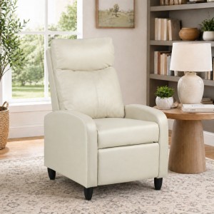 Poltrona Reclinabile Relax manuale Push Back, colore ecopelle panna ambientata - Modello Madrid Totò Piccinni
