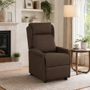 Vista ambientata Poltrona Reclinabile Relax manuale Push Back, colore marrone - Modello Cadice Totò Piccinni
