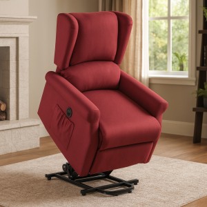 Vista ambientata Poltrona relax in Tessuto colore Bordeaux elettrica alzaperosna imbottita con poggiapiedi modello Barcellona Totò Piccinni