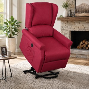 Vista ambientata Poltrona relax in Tessuto colore Bordeaux elettrica alzaperosna imbottita con poggiapiedi modello Barcellona Totò Piccinni