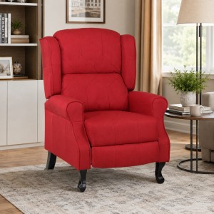 Vista ambientata Poltrona relax in Tessuto colore Bordeaux modello Soft comfort con poggiapiedi Totò Piccinni