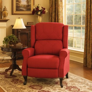 Vista ambientata Poltrona relax in Tessuto colore Bordeaux modello Soft comfort con poggiapiedi Totò Piccinni