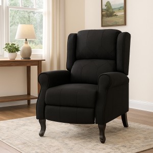 Vista ambientata Poltrona relax in Tessuto colore Grigio Antracite modello Soft comfort con poggiapiedi Totò Piccinni