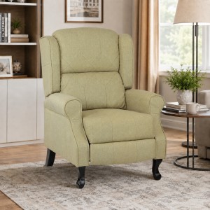 Vista ambientata Poltrona relax in Tessuto colore Tortora Chiaro modello Soft comfort con poggiapiedi Totò Piccinni