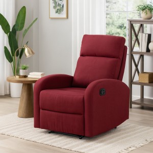vista ambientata poltrona eureka reclinabile manualmente con poggiapiedi tessuto bordeaux