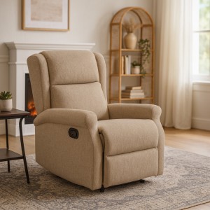 Vista ambientata Poltrona relax in Tessuto colore Beige manuale imbottita con poggiapiedi modello Barcellona Totò Piccinni