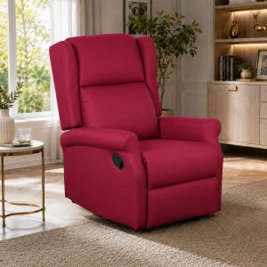 Vista ambientata Poltrona relax in Tessuto colore Bordeaux manuale imbottita con poggiapiedi modello Barcellona Totò Piccinni