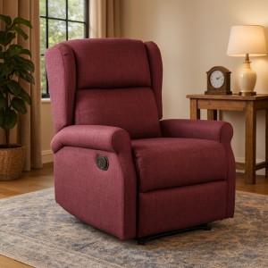 Vista ambientata Poltrona relax in Tessuto colore Vinaccia manuale imbottita con poggiapiedi modello Barcellona Totò Piccinni