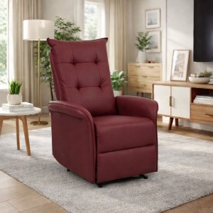 Vista ambientata Poltrona relax Ecopelle Bordeaux reclinabile manualmente con poggiapiedi modello Porto Totò Piccinni