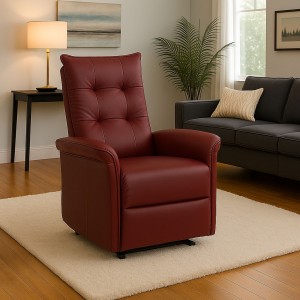 Vista ambientata Poltrona Elettrica Ecopelle Bordeaux reclinabile con doppio motore e massaggio modello Porto Totò Piccinni