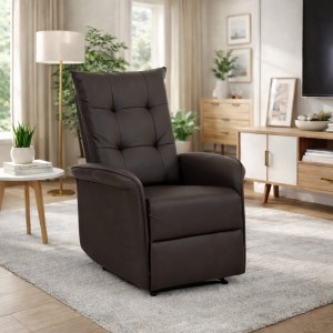 Vista ambientata Poltrona Elettrica Ecopelle Marrone reclinabile con doppio motore e massaggio modello Porto Totò Piccinni