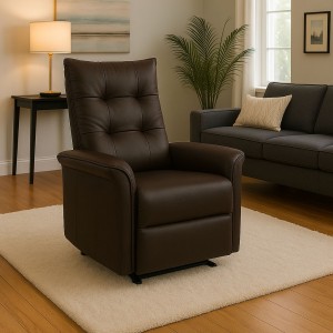 Vista ambientata Poltrona Elettrica Ecopelle Marrone reclinabile con doppio motore e massaggio modello Porto Totò Piccinni