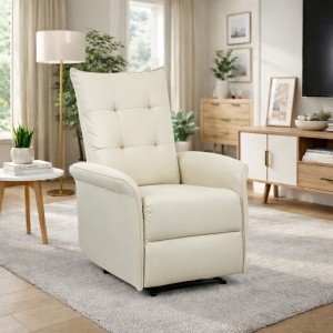 Vista ambientata Poltrona Elettrica Ecopelle Panna reclinabile con doppio motore e massaggio modello Porto Totò Piccinni