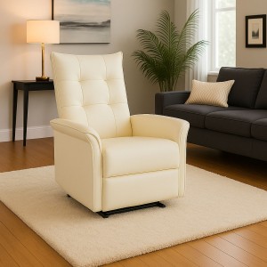 Vista ambientata Poltrona relax Ecopelle Panna reclinabile manualmente con poggiapiedi modello Porto Totò Piccinni