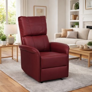 Vista ambientata Poltrona Relax Elettrica con doppio motore in Ecopelle colore Bordeaux reclinabile con massaggio modello Lagos Totò Piccinni