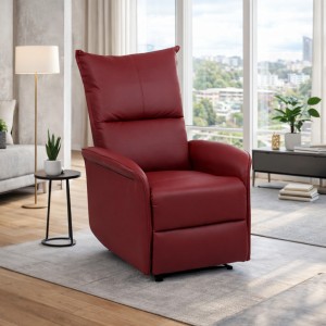 Vista ambientata Poltrona Relax reclinabile manuale con poggiapiedi ecopelle bordeaux modello Lisbona Totò Piccinni