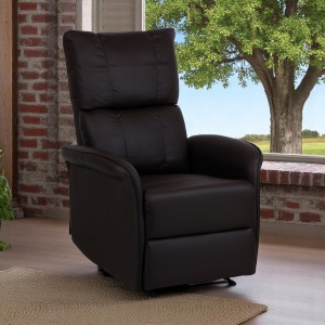 Vista ambientata Poltrona Relax in Ecopelle colore Marrone reclinabile manualmente con poggiapiedi modello Lagos Totò Piccinni