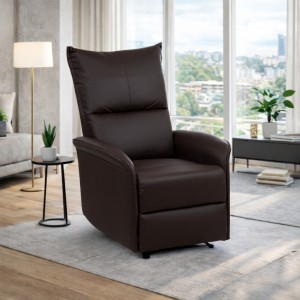 Vista ambientata Poltrona Relax reclinabile manuale con poggiapiedi ecopelle marrone modello Lisbona Totò Piccinni