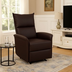 Vista ambientata Poltrona Relax reclinabile manuale con poggiapiedi ecopelle marrone modello Lisbona Totò Piccinni