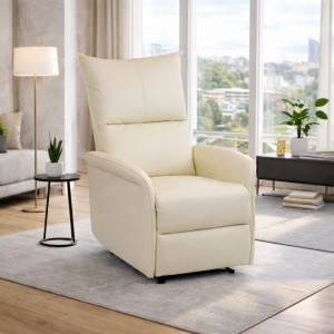 Vista ambientata Poltrona Relax reclinabile manuale con poggiapiedi ecopelle panna modello Lisbona Totò Piccinni