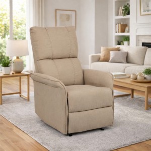 Vista ambientata Poltrona Relax in Tessuto colore Beige reclinabile manualmente con poggiapiedi modello Lagos Totò Piccinni