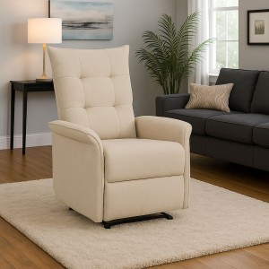 Vista ambientata Poltrona relax Tessuto Beige reclinabile manualmente con poggiapiedi modello Porto Totò Piccinni